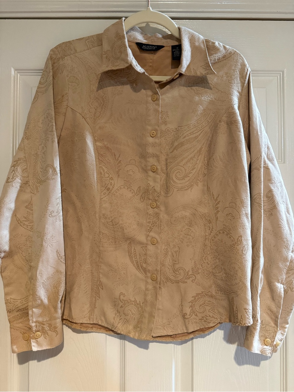 Austin Clothing Co Faux Suede Paisley Button Down Shirt Beige M